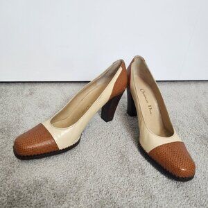 VTG Christian Dior Cream Brown Heels Pumps Size 6 1/2
